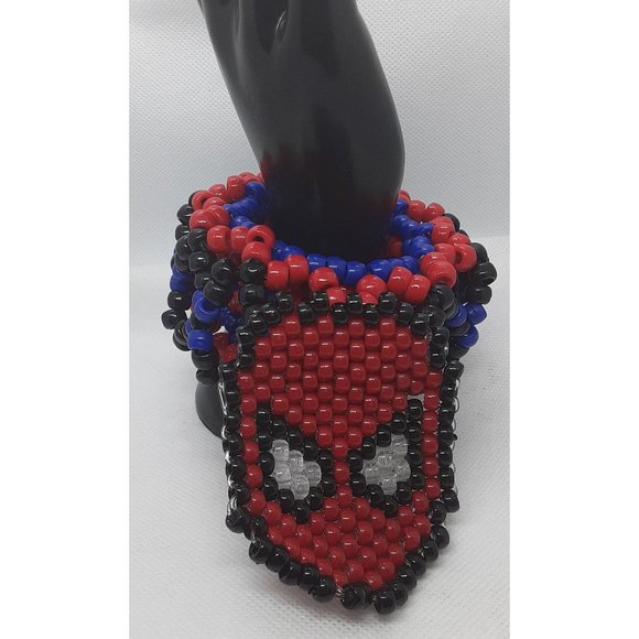 3d Kandi Cuff Rave Bracelet Attached is Spider Thats a man Face Mini Pony Beads - Picture 1 of 8